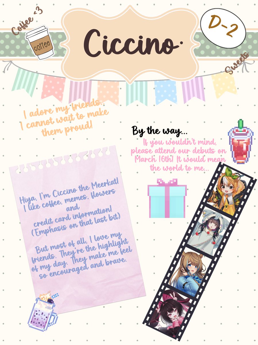 VNUofficial's tweet photo. ☕️ D-2 ☕️
The debut is almost here!
Huh, what’s this? @CiccinoVNU’s treasurer notes, a little peek won’t hurt… right? 🤔
Debut stream
🔍 https://t.co/3J341yDQlB
Youtube
🎥https://t.co/6nmYUllvu0
#VtuberDebut #Vtuber #ENVtuber #VNUEntertain #TripleAClub #Gen5Debut https://t.co/QvpN20Nqet