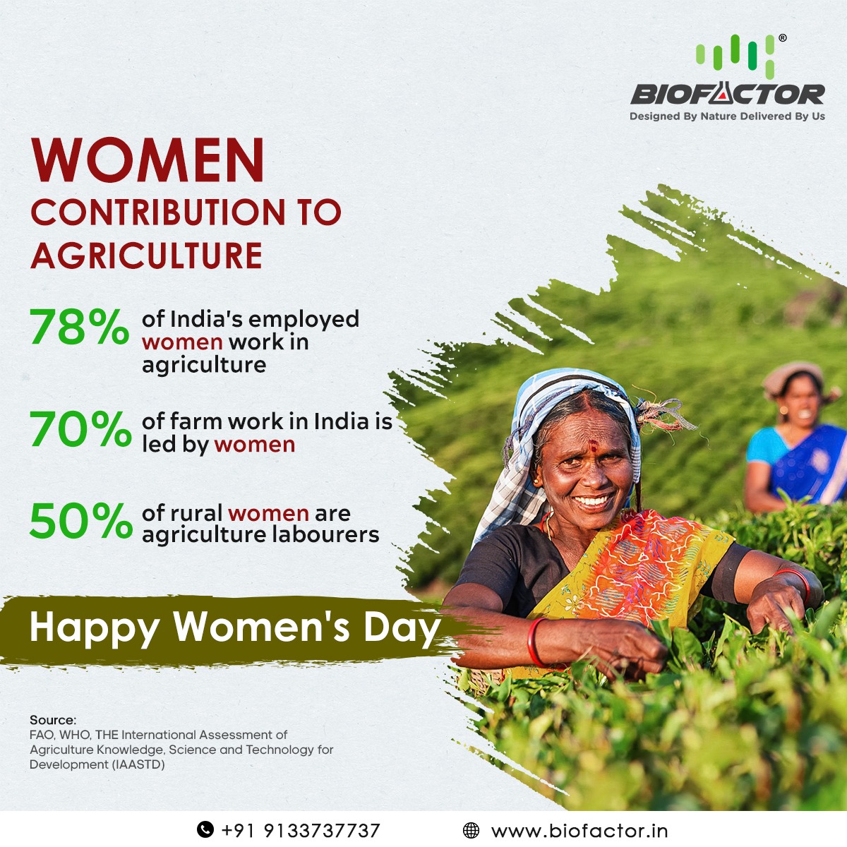 BiofactorIndia's tweet image. On Women's Day and every day, let's salute the resilience and strength of women in agriculture. Happy Women's Day to the backbone of agriculture! 🌾💪 
.
.
#biofactor #WomensDay2024 #WomenInspiringWomen #WomenDay #HappyWomensDay #agriculture #fields #trending