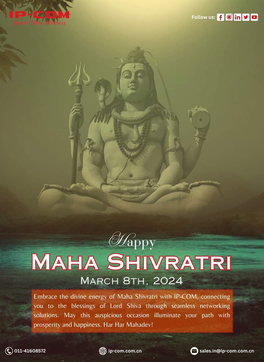 ipcom_ind's tweet photo. May the blessings of Lord Shiva bring peace, happiness, and prosperity to you and your family this Maha Shivratri. IP-COM India wishes you a blessed and joyous Maha Shivratri 2024! 

#MahaShivratri #IPCOM #India https://t.co/oISVRN9bGa