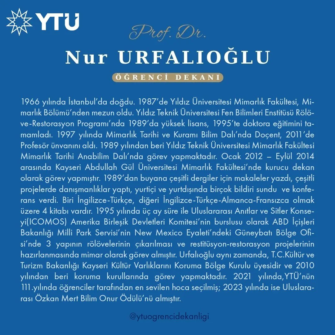 Yeni Öğrenci Dekanımız Prof. Dr. Nur URFALIOĞLU 
Taş Bina A-1023'de görevine başlamıştır. 
Tanışmaya, sohbete bekliyoruz. 🙏