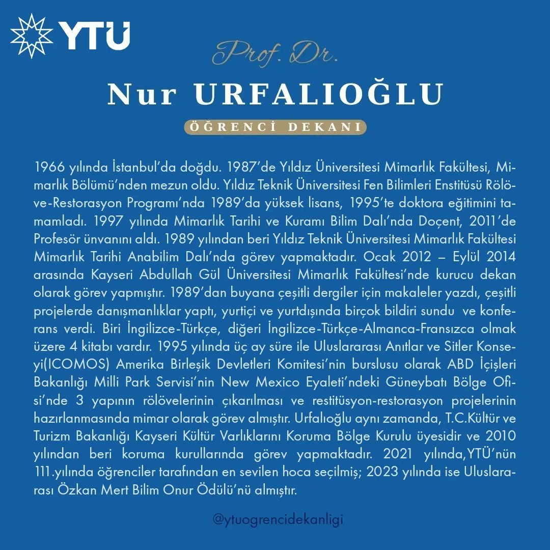 Yeni Öğrenci Dekanımız Prof. Dr. Nur URFALIOĞLU Taş Bina A-1023'de görevine başlamıştır. Tanışmaya, sohbete bekliyoruz. 🙏