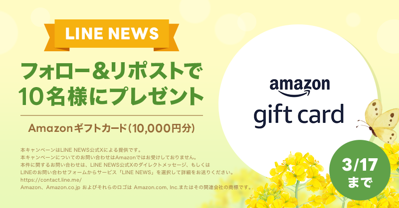 news_line_me's tweet photo. 🎁プレゼントキャンペーン🎁
フォロー&amp;リポストで「Amazonギフトカード 10,000円分」を10名様にプレゼント✨
#LNプレゼント

応募方法
１）@news_line_meをフォロー
２）この投稿をリポスト(3/17 24時まで)
当選者にDMを送ります https://t.co/4j8VcbU189