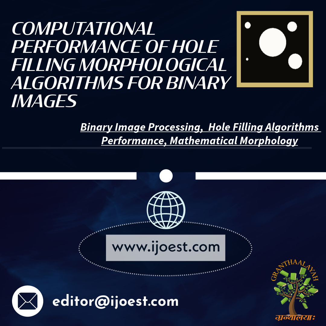 Submission link: bit.ly/3qK37iQ

Read this article: doi.org/10.29121/ijoes…

Email us: editor@ijoest.com

#granthaalayah 

"COMPUTATIONAL PERFORMANCE OF HOLE FILLING MORPHOLOGICAL ALGORITHMS FOR BINARY IMAGES"