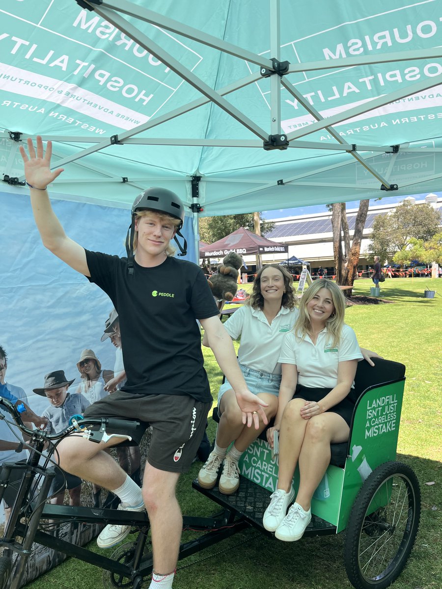 Murdoch_TE's tweet photo. A big thanks to @TourismWA, @StudyPerth, Peddal Perth, @RitzCarlton Perth and our student volunteer for running a buzzing stall promoting the broad range of jobs available in WA’s tourism and hospitality industry. Start your adventure today! Visit https://t.co/YLm8JstsAz https://t.co/AeGdiwg5Mn