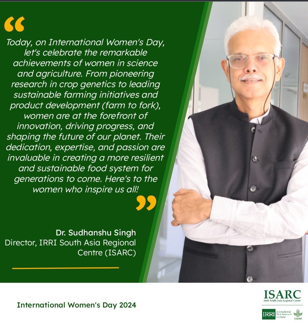 #investinwomen
On the occasion of #IWD2024, ISARC Director Dr. Sudhanshu Singh shares his views on the contribution of women in Science and Agriculture and creating more resilient and sustainable food systems for generations to come. 
#withsciencewecan #WomenAndGirlsInScience