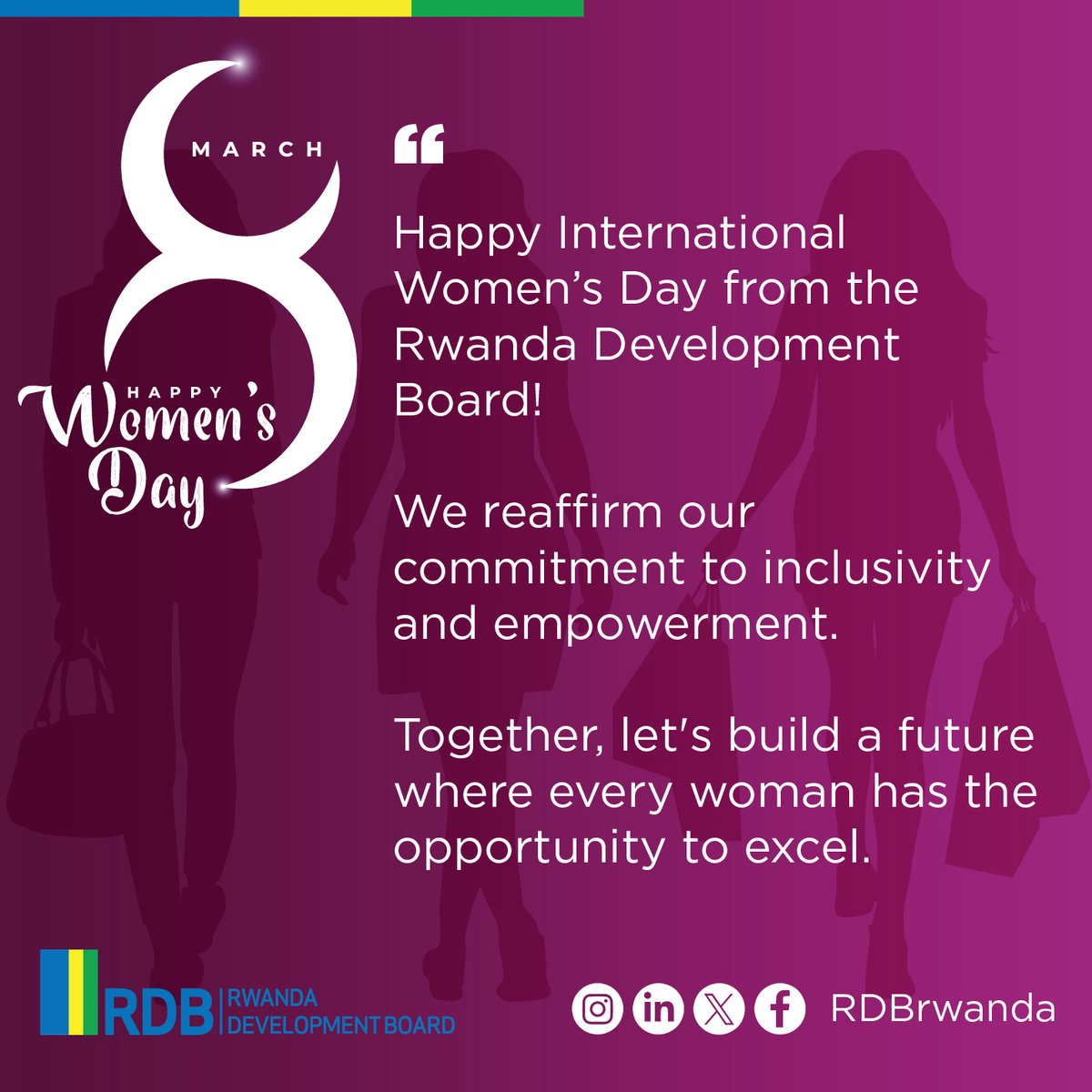 Happy #InternationalWomensDay from the Rwanda Development Board!

We reaffirm our commitment to inclusivity and empowerment. Together, let's build a future where every woman has the opportunity to excel.

#IWD2024
