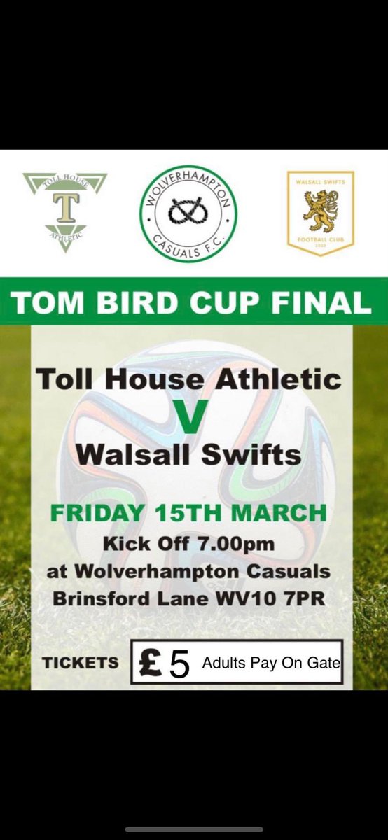 🏆 🏆 1 week to go 🏆 🏆 
This time next week ourselves and <a href="/WalsallSwifts/">Walsall Swifts FC</a> will battle it out for the Tom bird cup. 
Both teams had an excellent season and it will be a good game. Make sure you get yourselves down to the game.