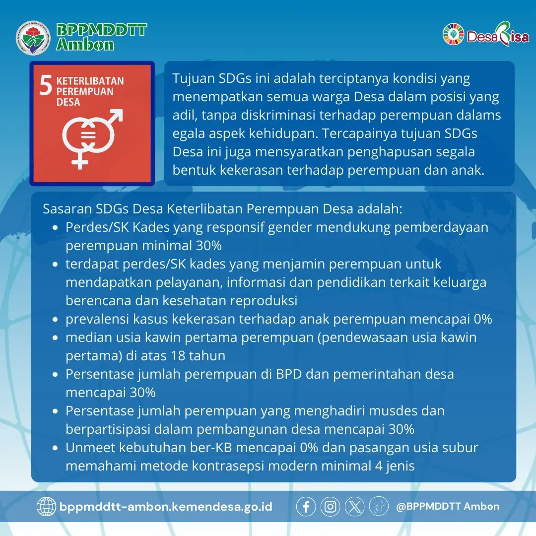 Selamat Hari Perempuan Internasional
(International Women's Day).

#internationalwomensday
#hariperempuaninternasional
#Sdgs
#SDGsDesa
#desabisa
#MulaiDariDesa 
#KementerianDesaPDTT 
#BPPMDDTTAmbon