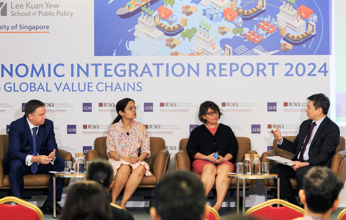 ADBChiefEcon's tweet photo. Thank you to our panel @Pri_Kishore, Founder and Principal Economist at @AsiaDecoded, Dr. Maitreyee Mukherjee, Postdoctoral Fellow at @LKYSch, and Neil Foster-McGregor, ADB Senior Economist and the lead of our #AEIR 2024 theme chapter, for sharing your insights!
Watch our panel discussion focusing on this year’s Asian Economic Integration Report theme chapter: Decarbonizing Global Value Chains. (58:30) ⬇️
https://t.co/iZMkAdaW6h