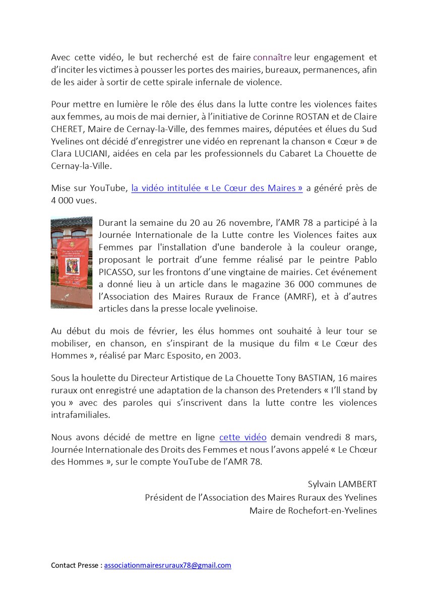 📌08/03 Journée Internationale des Droits des Femmes - Les élus hommes de @MairesRuraux78 s'engagent, en chanson, dans la lutte contre les violences intrafamiliales. #ChoeurDesHommes @Maires_Ruraux @MAIRES78 @egalite_gouv ➡️://youtu.be/iJSLGiEK0CE