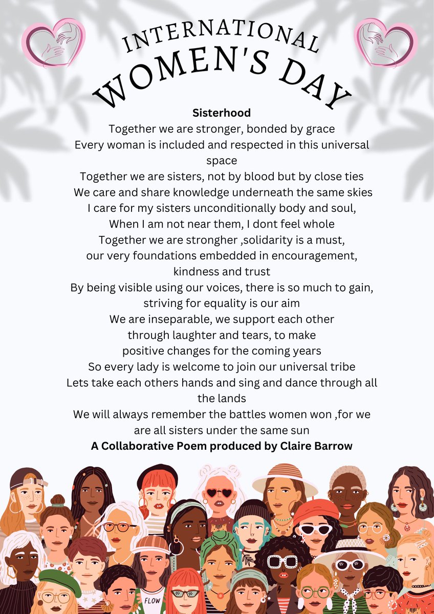 Happy #IWD2024 to women we know , have lost and are yet to meet  ❤️❤️ celebrating inclusion today ❤️ in the spirit of inclusion here is a collaborative poem from members of Inspire lovingly crafted by Claire Barrow  aptly named Sisterhood 😍

Who r u celebrating ?