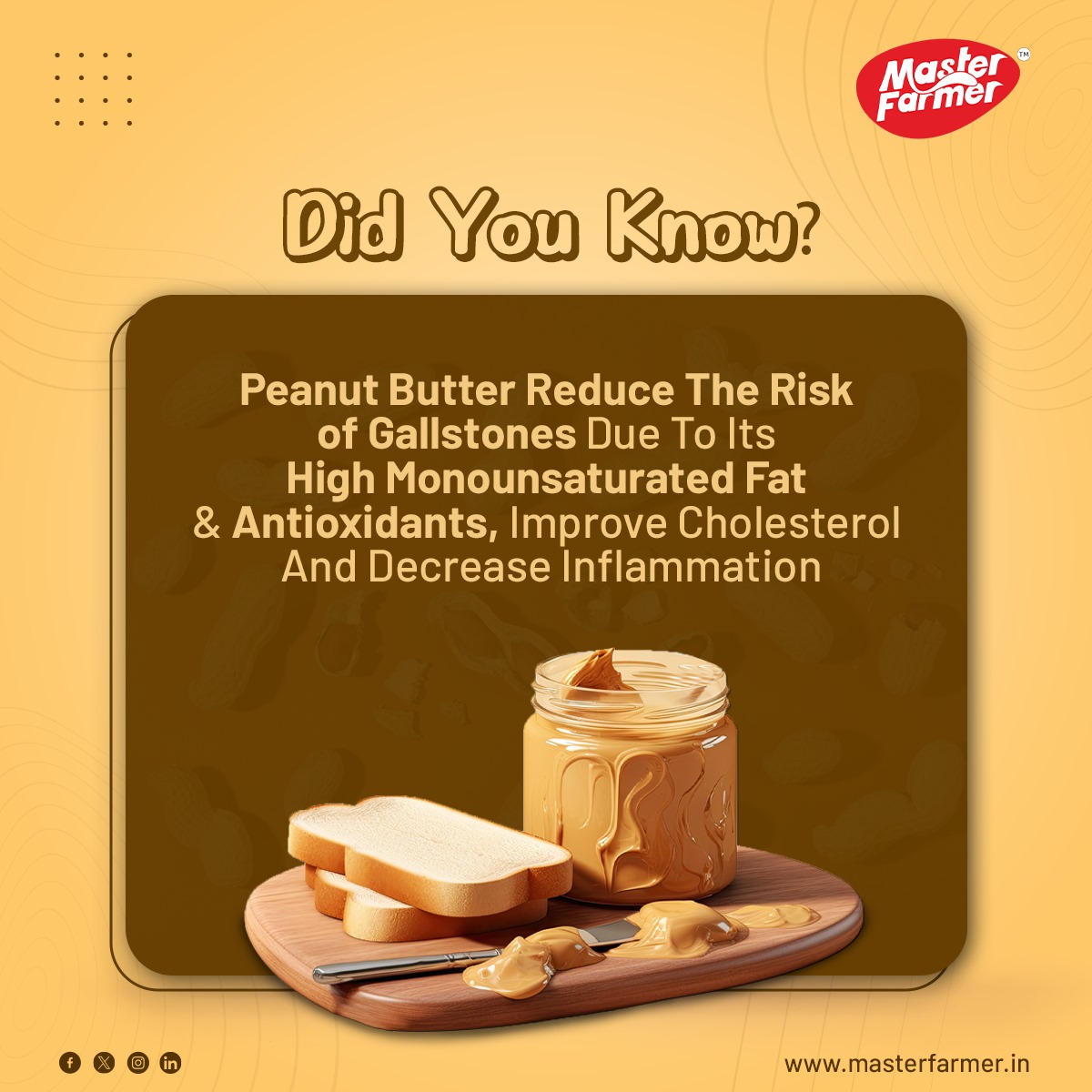 Welcome to another day of delicious health with Master Farmer! A spoonful of this creamy delight can pave the way for a healthier you. So, why not dive into wellness with every bite?
#MasterFarmer #peanutbutter #healthySpread #AntiInflammatoryFood #CholesterolFriendly