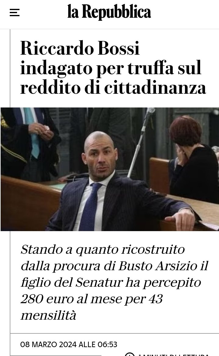 Apperò! HA stato il #RDC il figlio del senatùr Bossi della @LegaSalvini ha percepito il reddito di cittadinanza evidentemente erano finiti i 49.000.000 strano che #SalviniOut 
#legaladrona