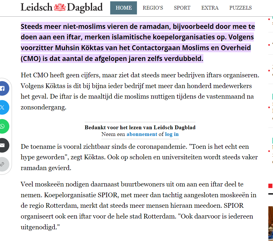 gwdubbeldam's tweet photo. "Steeds meer niet-moslims vieren de ramadan"

Links Nederland doet er alles aan om de van oudsher Joods-Christelijke Nederlandse cultuur zo snel mogelijk om zeep te helpen door het paard van Troje al juichend binnen te halen.

Men is ziende blind. 
Echt. https://t.co/qPGy3fDzqJ