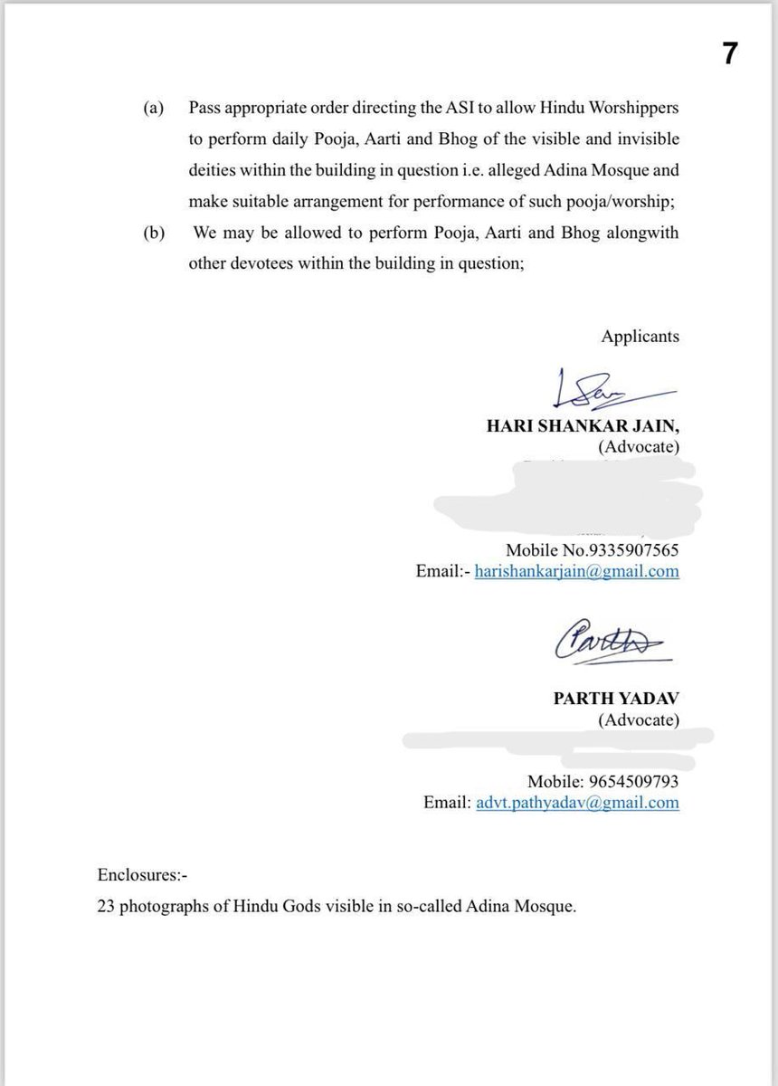 Parth Yadav 🇮🇳 (@advparthyadav) on Twitter photo Pujya Guruji <a href="/adv_hsjain/">Hari Shankar Jain</a> & I have sent application dated 16.02.2024 to the Hon’ble Prime Minister of India for directing <a href="/ASIGoI/">Archaeological Survey of India</a> to allow Hindus to worship in Adinath Mandir (wrongly referred to as Adina Mosque) in Malda, West Bengal.
<a href="/Vishnu_Jain1/">Vishnu Shankar Jain</a> <a href="/munjal_mani/">Adv. Mani Munjal 🚩</a>
#MahaShivaratri Pujya Guruji <a href="/adv_hsjain/">Hari Shankar Jain</a> & I have sent application dated 16.02.2024 to the Hon’ble Prime Minister of India for directing <a href="/ASIGoI/">Archaeological Survey of India</a> to allow Hindus to worship in Adinath Mandir (wrongly referred to as Adina Mosque) in Malda, West Bengal.
<a href="/Vishnu_Jain1/">Vishnu Shankar Jain</a> <a href="/munjal_mani/">Adv. Mani Munjal 🚩</a>
#MahaShivaratri