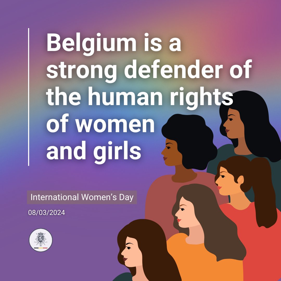 🇧🇪 Belgium is a strong defender of the rights of women and girls. 🚺 Promoting #genderequality, defending #womensrights & the fight against discrimination and violence against women remain priorities for Belgium, including for our ongoing mandate at the @UN_HRC. #IWD2024