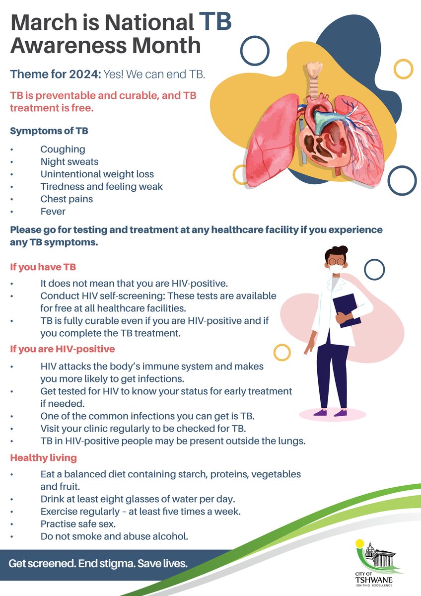 The national theme for the commemoration of World TB Day 2024 is ‘Yes! You and I Can End TB’. The theme aims to encourage individual action to contribute to the national effort against TB.