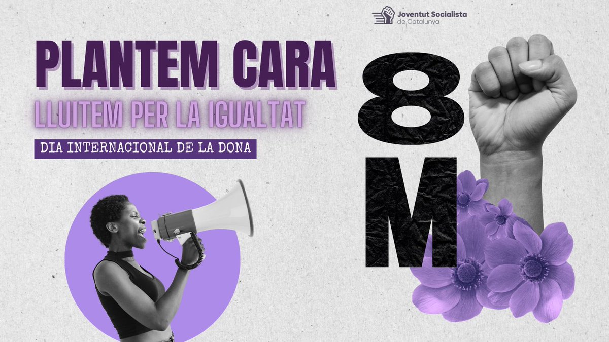 jsccatalunya's tweet photo. Lluitem per la igualtat, reivindiquem els nostres drets! Plantem cara!✊

💜Celebrem els avenços aconseguits, la reforma laboral i la pujada de l’SMI.

Però hem de continuar trencant sostres de vidre, terres enganxifosos, i acabant amb els rols de gènere.

#8M 💜 https://t.co/48cH2x5cPP