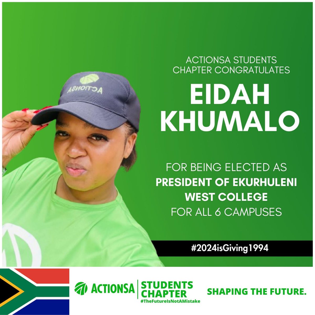 yabohlale's tweet photo. @StudentsChapter congratulates Eidah Khumalo for being elected as President of Ekurhuleni West College for all 6 campuses.
*#ShapingTheFuture #TheFutureIsNotAMistake #2024isGiving1994* https://t.co/j8hB1t2P4F