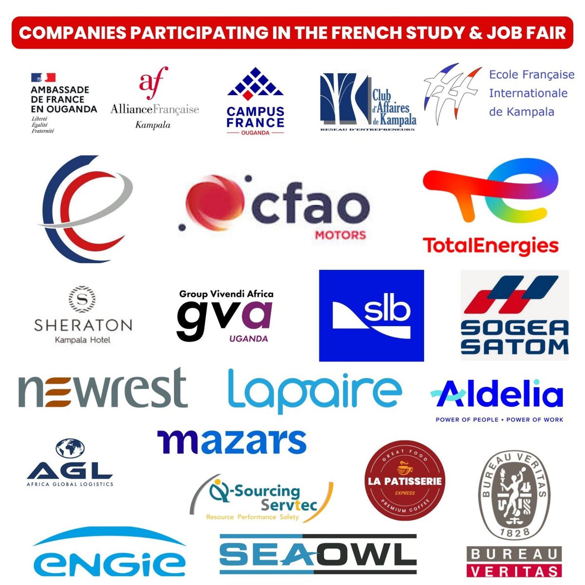 The job listings are in. 
If you wish to work within the #francophonie network in Uganda 🇺🇬 and across the world, some of the biggest French 🇫🇷 companies will be at the #FrenchStudyAndJobFair tomorrow at <a href="/lfkampala/">Ecole Française Internationale de Kampala EFIK</a> hiring for these roles below ⬇️⬇️ (check thread)