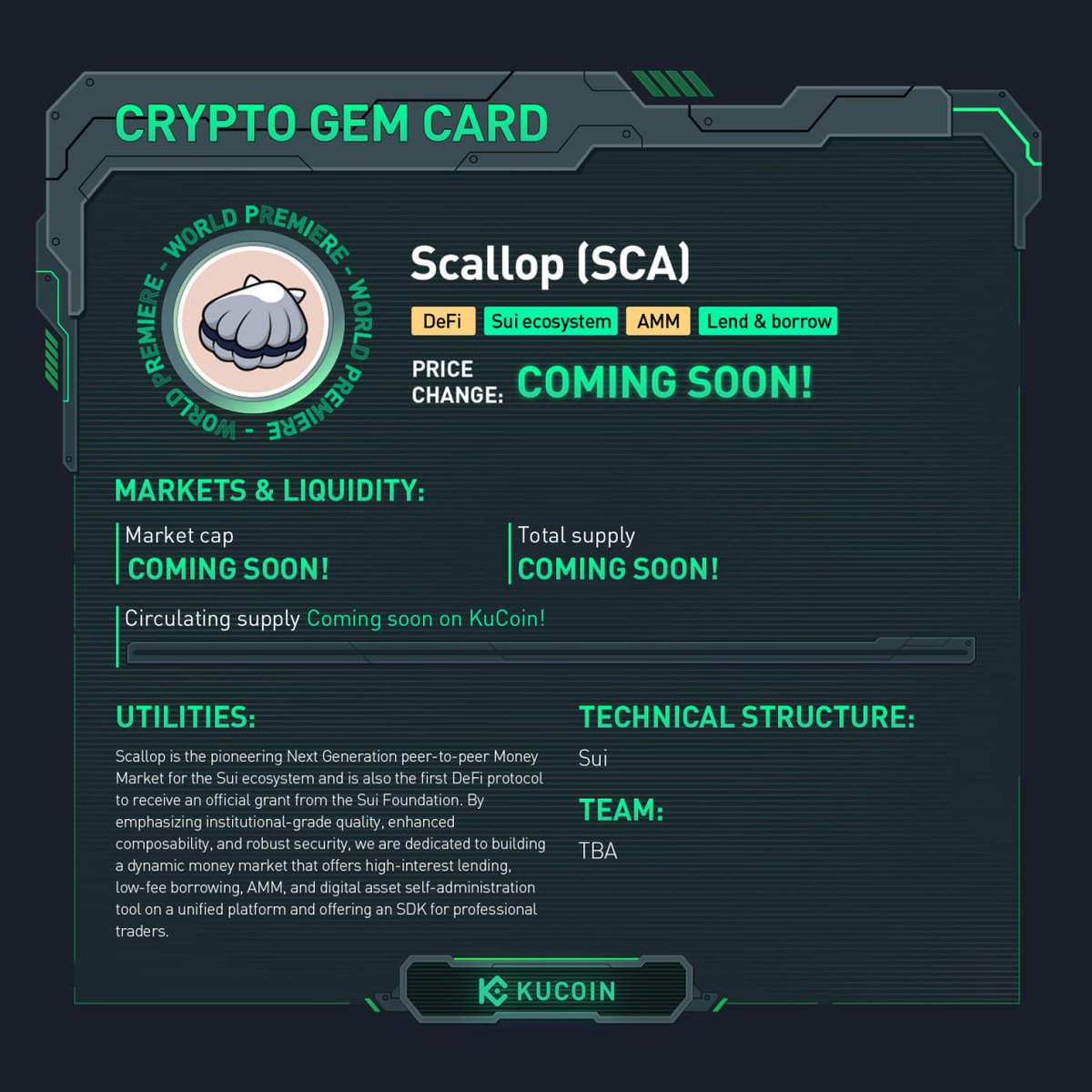 $SCA trading is now live on #KuCoin!

🚀SCA/USDT: trade.kucoin.com/SCA-USDT?utm_s…  

Find out more about Scallop in #KuCoinCryptoGem card.

#DeFi #SuiEcosystem #AMM #LendandBorrow