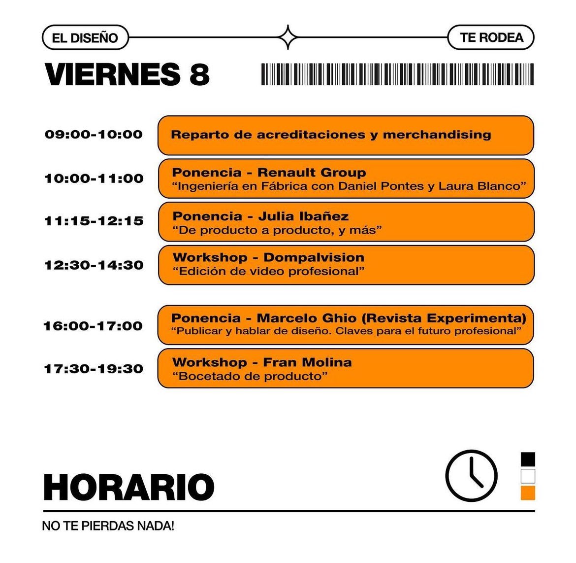 Seguimos con el segundo día de las #9Jornadas360 🧡 Esta es la programación de hoy 🗒️🎨👀 #ElDiseñoTeRodea 🙌🏼