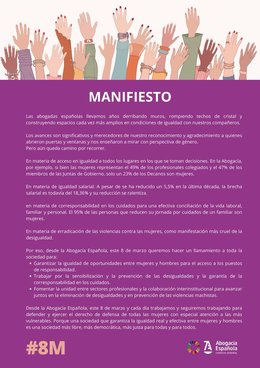 Este #8M y cada día trabajamos para defender y ejercer el derecho de defensa de todas las mujeres con especial atención a las más vulnerables. Porque una sociedad que garantiza la igualdad real y efectiva entre mujeres y hombres es una sociedad más libre, más democrática y justa.