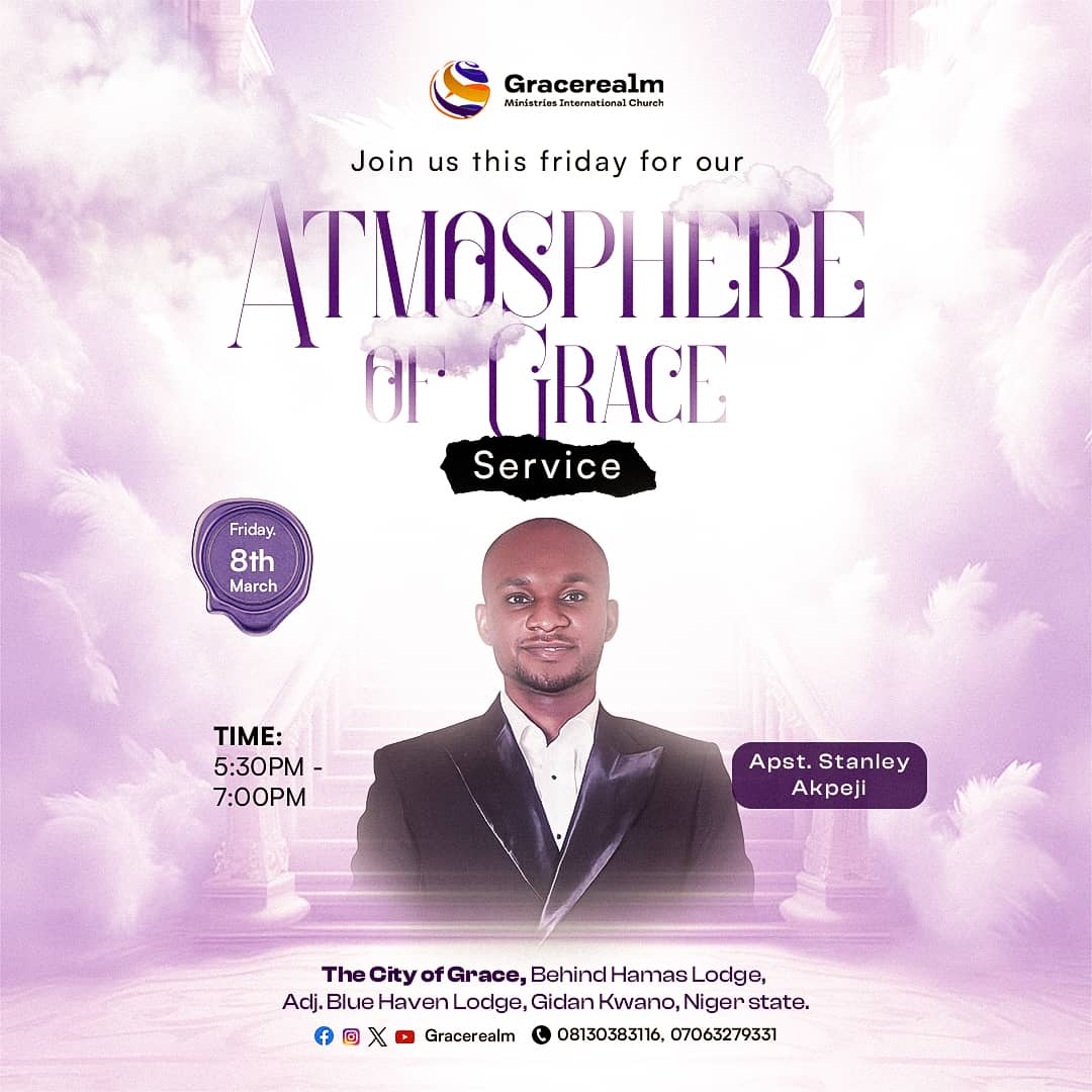 Gracerealm_1's tweet photo. Beloved Join Us For Our Word, Prayer Encounter Service This Friday. Be Our guests @ City of Grace, Behind Hamas lodge, Adjacent Blue Haven lodge Gidan kwano Minna.
TIME: FRIDAY- 5:30PM-7:00PM
Invite a friend, and we can't wait to see you!!!
#Atmoshere
#Grace
#JesusGlorified https://t.co/7UkcGboo1d