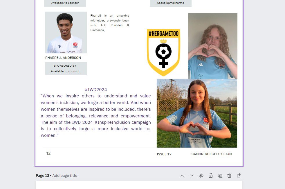 Thank you to <a href="/cambridgecityfc/">Cambridge City FC</a> for recognising and supporting #InternationalWomensDay
This week 🫶