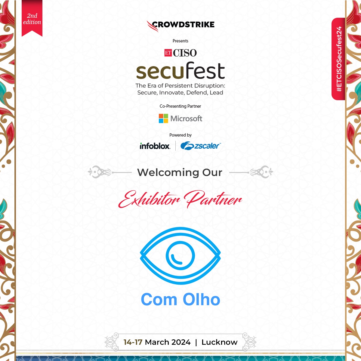 ET_CISO's tweet photo. 🌟Join us in welcoming our Exhibitor partner, @com_olho, to ETCISO Secufest 2024 in Lucknow! 🛡 

Know  more- https://t.co/ja9oIQURCk

#ETCISO #ETCISOSecufest24 #CyberLeaders #CysecuritySummit #CybersecLeaders #ResidentialSummit #Lucknow #CityOfNawabs #DPDPAct #Security https://t.co/cF5mwYi8US