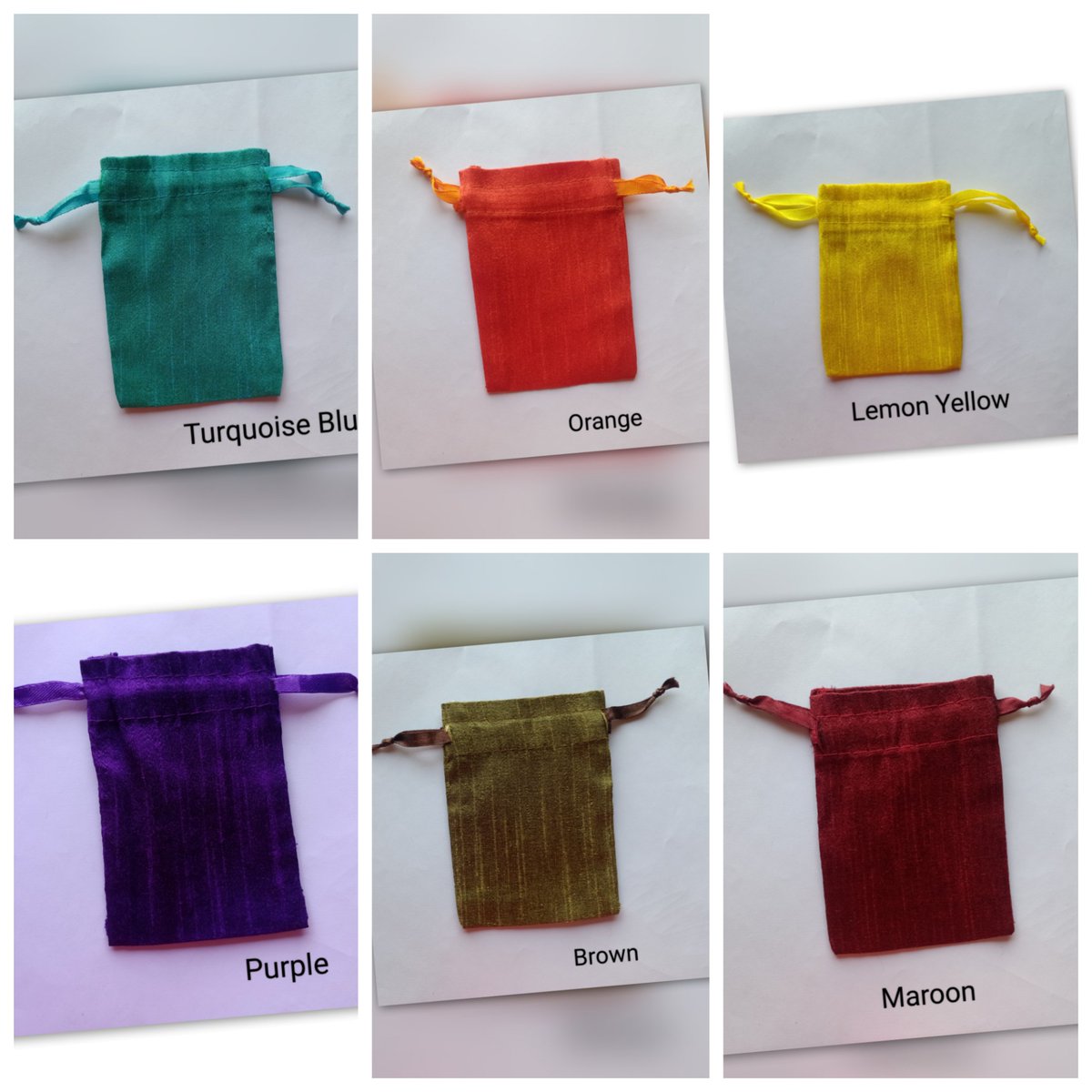 20 Assorted colours Dupioni Silk bag 3x4 inch 25 Bags - $12.99 50 Bags - $22.99 Shipping $7 100 Bags - $39.99 500 Bags - $149.99 Shipping $10 DM for placing orders. PayPal payment, Worldwide Shipping. Tracking number will be shared in 1-2 working day.