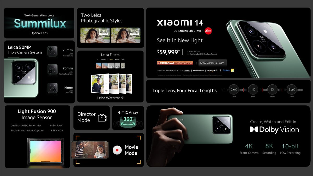 sunnykumar3110's tweet photo. Excited to launch the new #Xiaomi14

Equipped w/ the
- Next-gen 1-inch image sensor
- Leica Summilux Lens
- Light Fusion 900 image sensor 
- Pro-level features 
And it comes with a perfect hand feel!

#Xiaomi14Series https://t.co/XIRQuYRubf