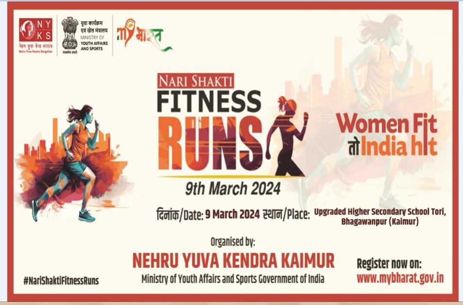 NKaimur's tweet photo. March 9th, 2024: Lace up and join us for the #NariShaktiFitnessRuns! Experience the power of women empowerment as accomplished achievers lead a special run. Let's celebrate strength, resilience, and unity! 🏃♀️
#WomenEmpowerment #RunForEquality #WomensDay #NYKS #WomenFitतोIndiaHit https://t.co/O7OtIj66bB