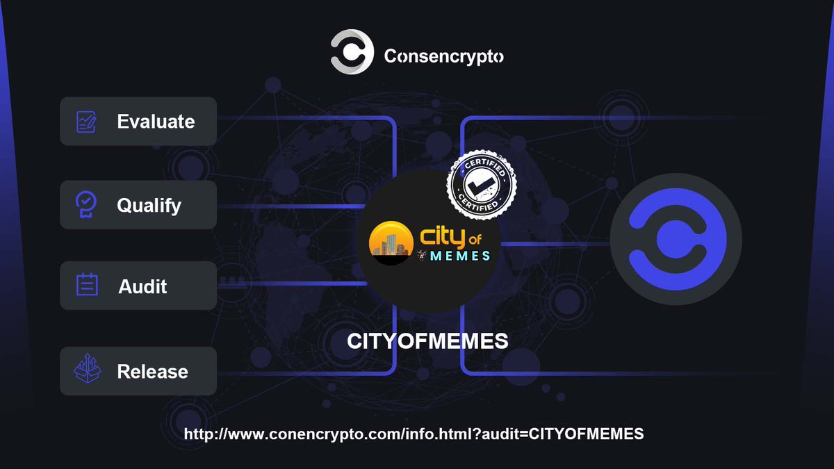 ConsenCrypto_1's tweet photo. ✅ #ConsenCrypto #audit found no vulnerabilities, backdoors or any scam scripts in the following projects:

🌐 CityOfMemes:https://t.co/xlPVbhSl6p
➡️ #citybsc ROI Project

👉Full #Audit report and project details:
https://t.co/aknbkW1HBm https://t.co/4emVGbCBw1