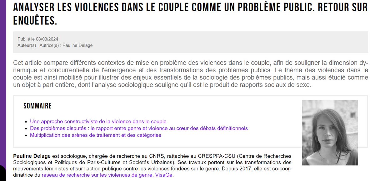 ses_ens's tweet photo. ♀️ Analyser les violences dans le couple comme un problème public
▶️Un article de @PaulineDelage4 au croisement de la sociologie du #genre  et des problèmes publics à retrouver sur @ses_ens
👉https://t.co/rfFqw2a80N
#violencesdegenre @_APSES_ @des_ens  @eduscol_SES @ReseauVisage https://t.co/6gQNw7JENT