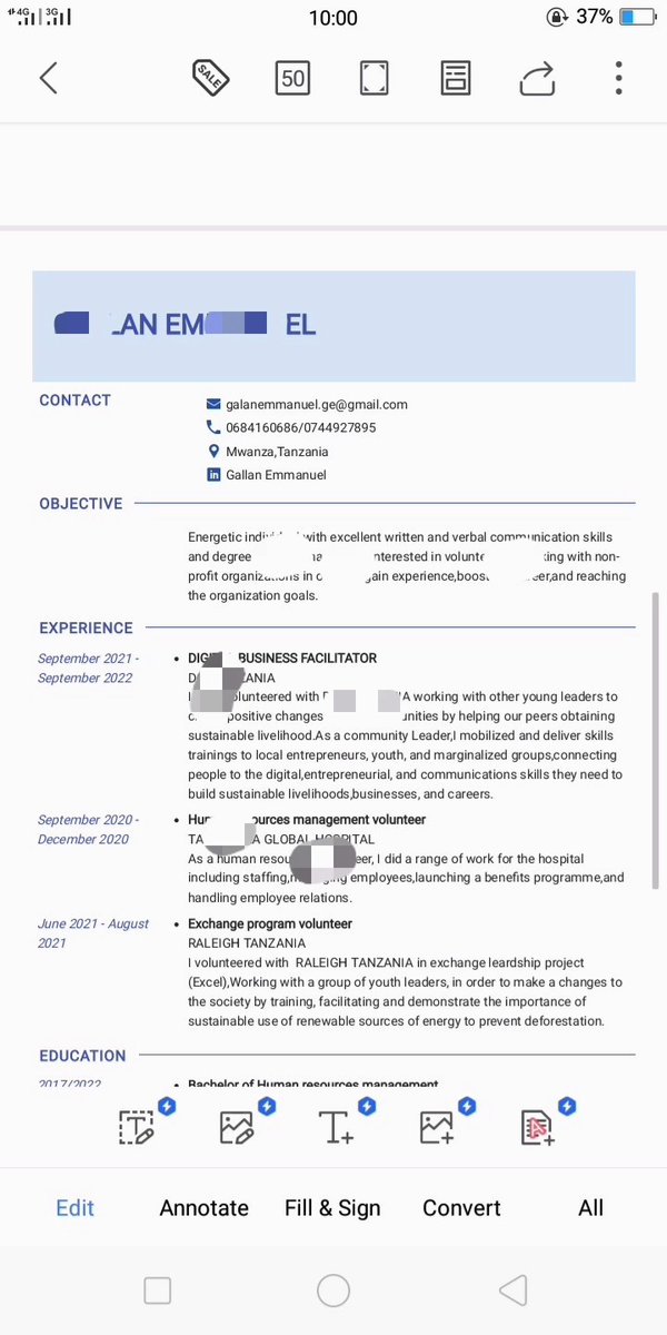 Mfano wa CV niliyotumia dakika kumi na tano kuitengeneza kupitia hii app https://t.co/YEy0K75eHV
