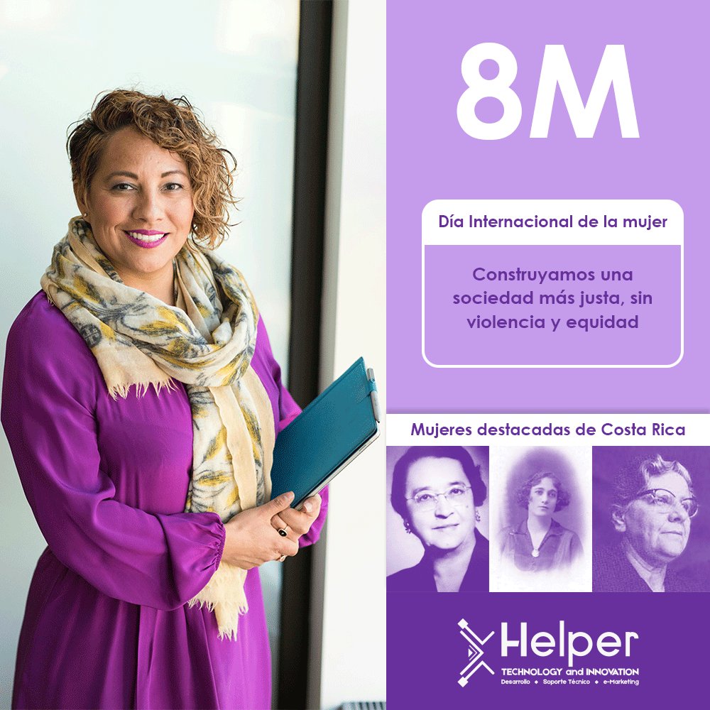 Helper_CR's tweet photo. “Nadie puede hacerte sentir inferior sin tu consentimiento.” Eleanor Roosevelt

En Helper TI, conmemoramos el Día Internacional de la Mujer, impulsando a todas las mujeres a que se mantengan con el gran ímpetu y fuerza que las identifica. https://t.co/iyeFmh1apo