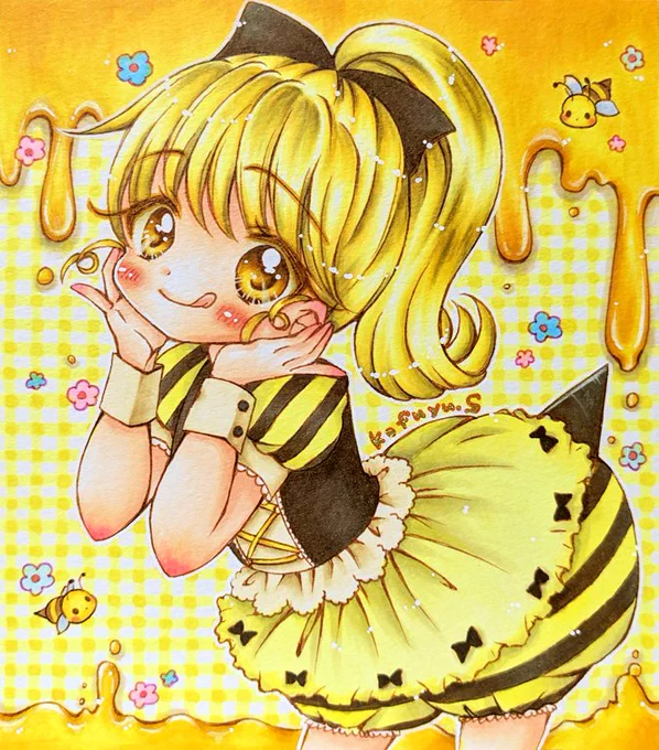 #みつばちの日 過去に描いたハチミツ絵#アナログイラスト 