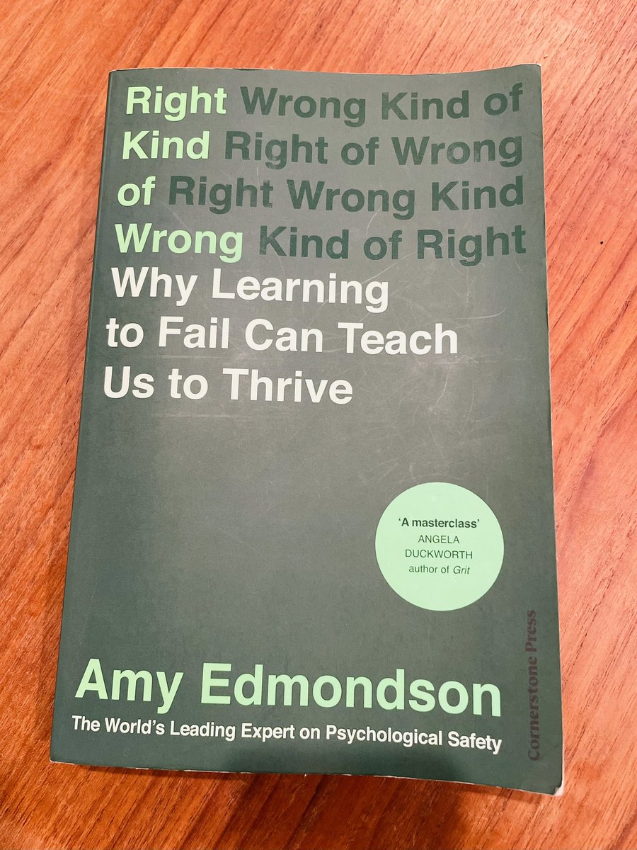Just finished this excellent book by Prof @AmyCEdmondson. For a book about failure, it was surprisingly uplifting 🤓. A major mindset shift for me to differentiate between different types of failure: basic, complex, and intelligent. I’ll be referring to it again and again. 5🌟!