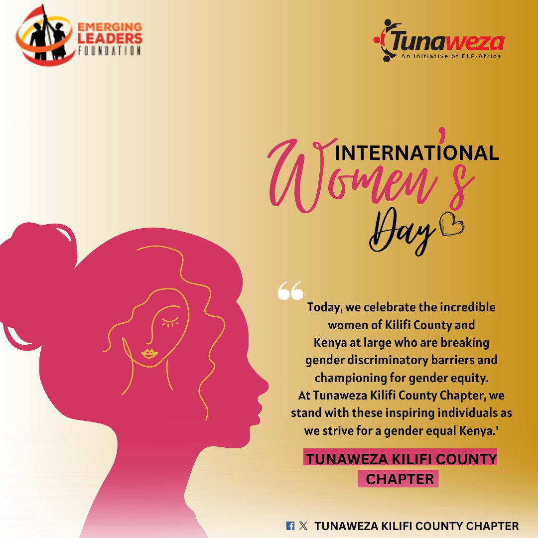 Happy International Women's Day!

Today, we celebrate the incredible women of Kilifi County and Kenya at large who are breaking gender discriminatory barriers and championing for gender equity. 
#internationalwomensday #TunawezaKilifi