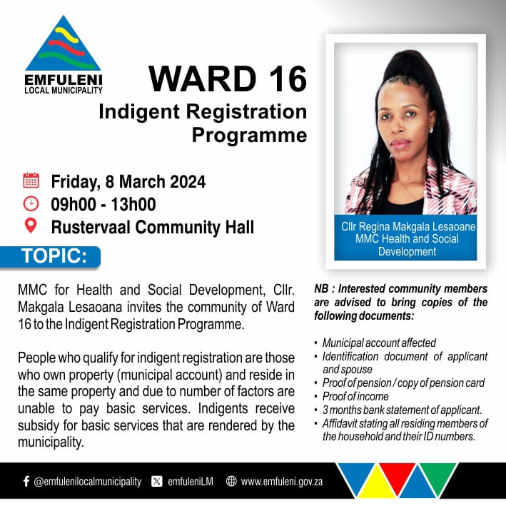 ALERT 🚨🚨🚨 #Rustervaal Ward 16 INDIGENT REGISTRATION currently underway ...