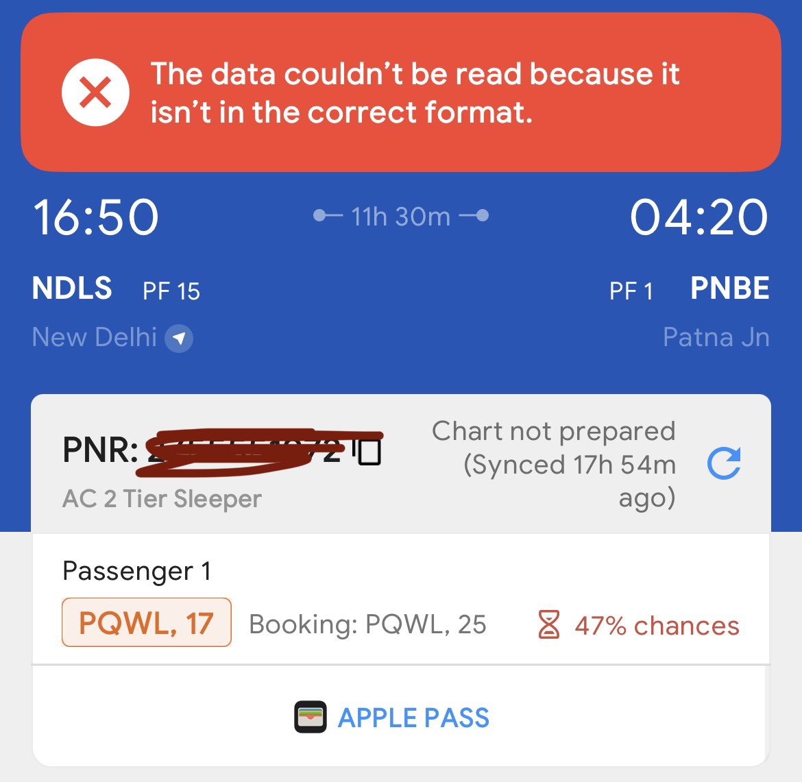 AnkitKu48161037's tweet photo. I clicked on the refresh button to fetch PNR status, and I am getting the data isn’t in the correct format.

@ixigo kya cahte ho json me input du ?😂 https://t.co/erXhkRglZm