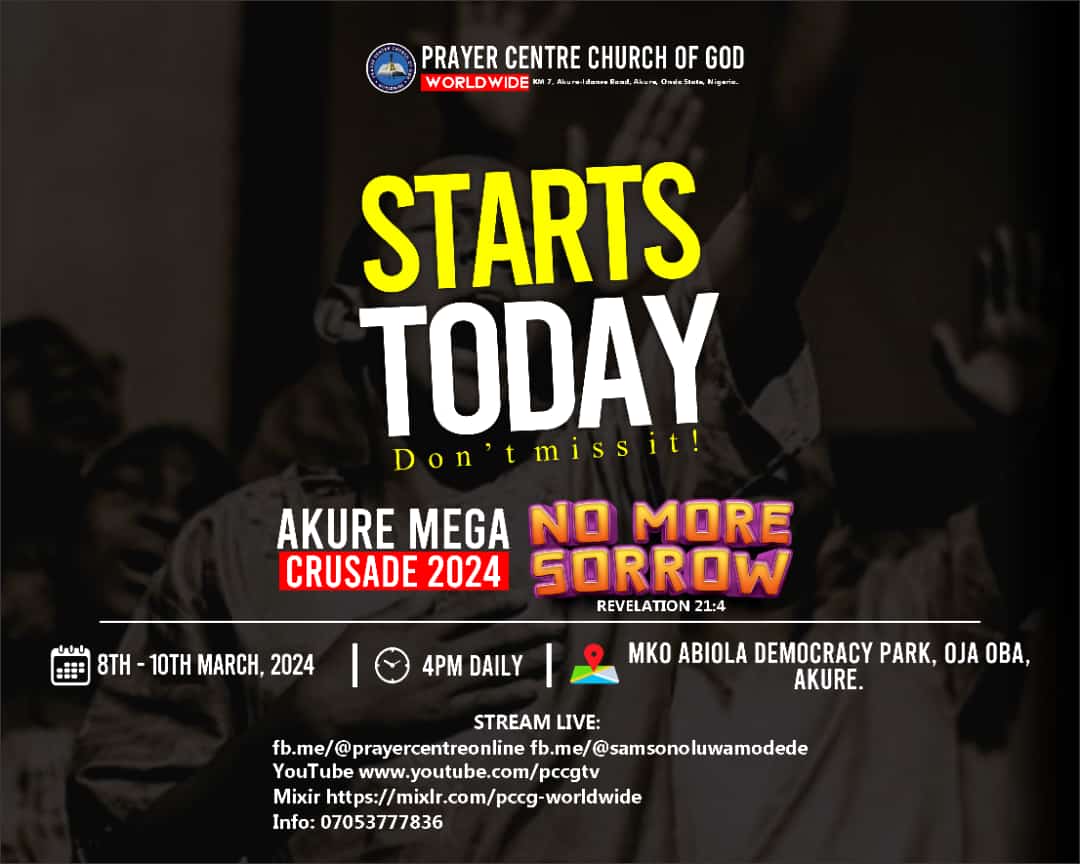 Pccgofficial's tweet photo. Akure mega crusade starts today. Don't be left out. https://t.co/BbtGYMEPIz