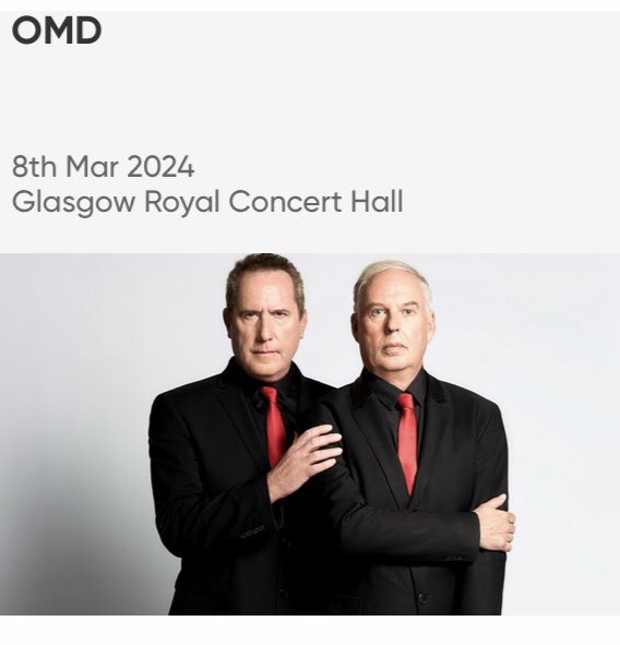 Looking forward to OMD Glasgow Royal Concert Hall tonight. Anyone going? @OfficialOMD @GCHalls