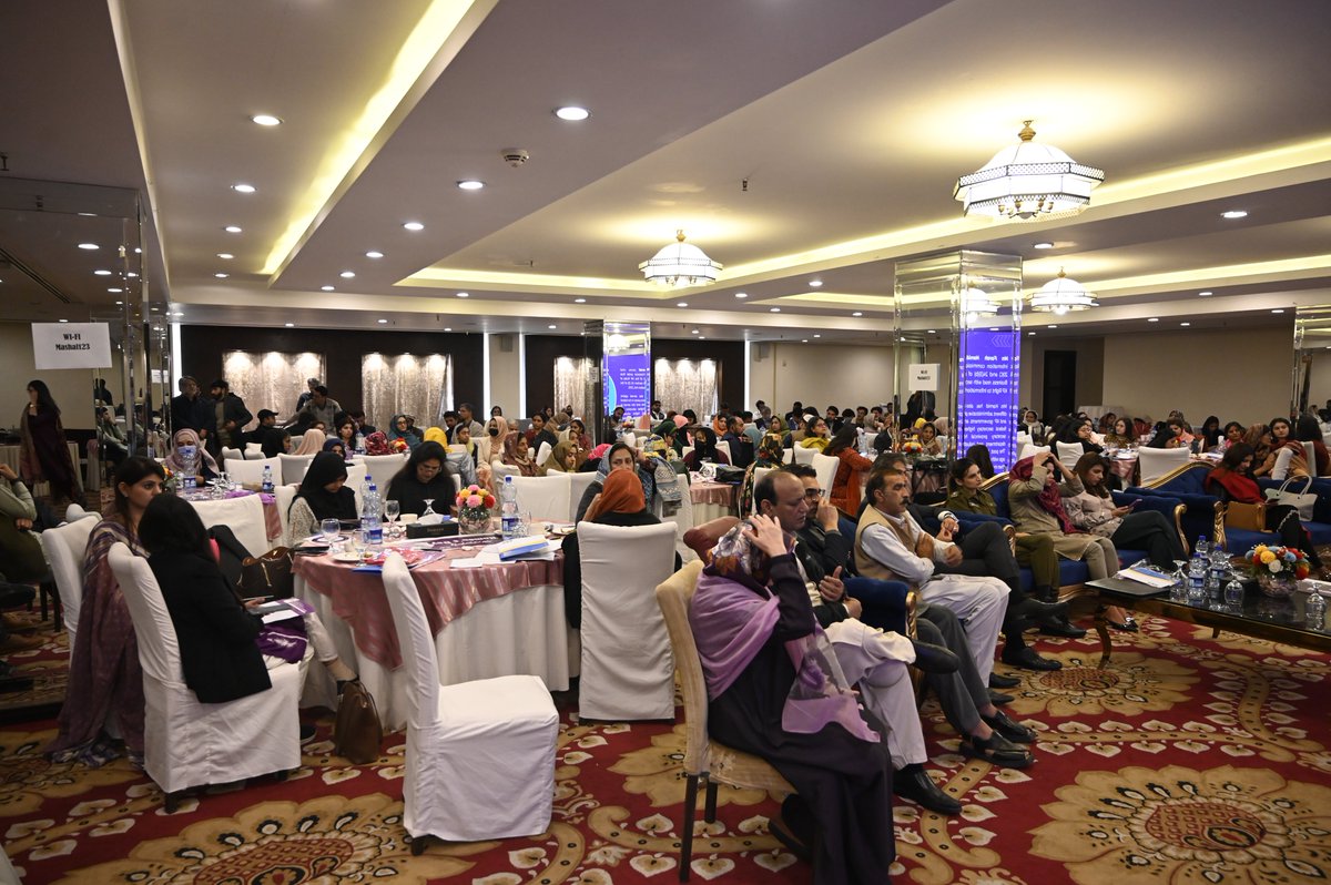 cpdi_pakistan's tweet photo. 🌟 Empowering women economically! The second session, themed “Investing in Her: The Power of Women’s Economic Empowerment,” is underway. Our diverse panel of speakers is sharing their experiences and inspiring stories, igniting motivation among women. 🎙️💪

Moderator: Ms. Sarwat Jahan, Project Manager at CPDI. 

Ms. Gulmina Bilal Ahmad: Chairperson of NATIONAL VOCATIONAL & TECHNICAL TRAINING COMMISSION - NAVTCC (the first woman to hold a leadership position at the Commission). @GulminaBilal 
Ms. Tanzeela Mazhar: Renowned Journalist. @TenzilaMazhar 
Ms. Beenish Farima: SP-CIA, Rawalpindi.
Ms. Abia Akram: Rights Activist and CEO of the National Forum of Women with Disabilities. @AbiaAkram 
Ms. Amna Masood: Data Analyst and CEO at Maven Logix.
Ms. Mahbina Waheed: CEO at Claywork.
Ms. Nayab Shahid: Entrepreneur.
Their collective wisdom and leadership are shaping a brighter future! 🌸👩‍⚖️💼 #IWD2024 #InspireInclusion #GenderEquality