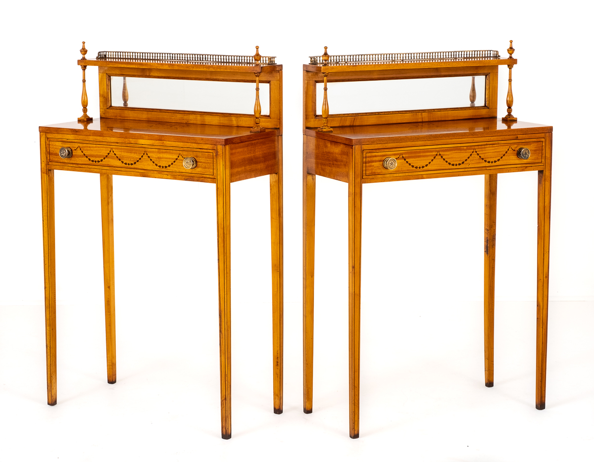 Pretty Pair of Satinwood Console Tables available from philiphuntantique.co.uk #consoletables #Norfolk #Norwich #antiquedealersofnorfolk #antiquefuriture #antiquesandinteriors #satinwood #pairoftables