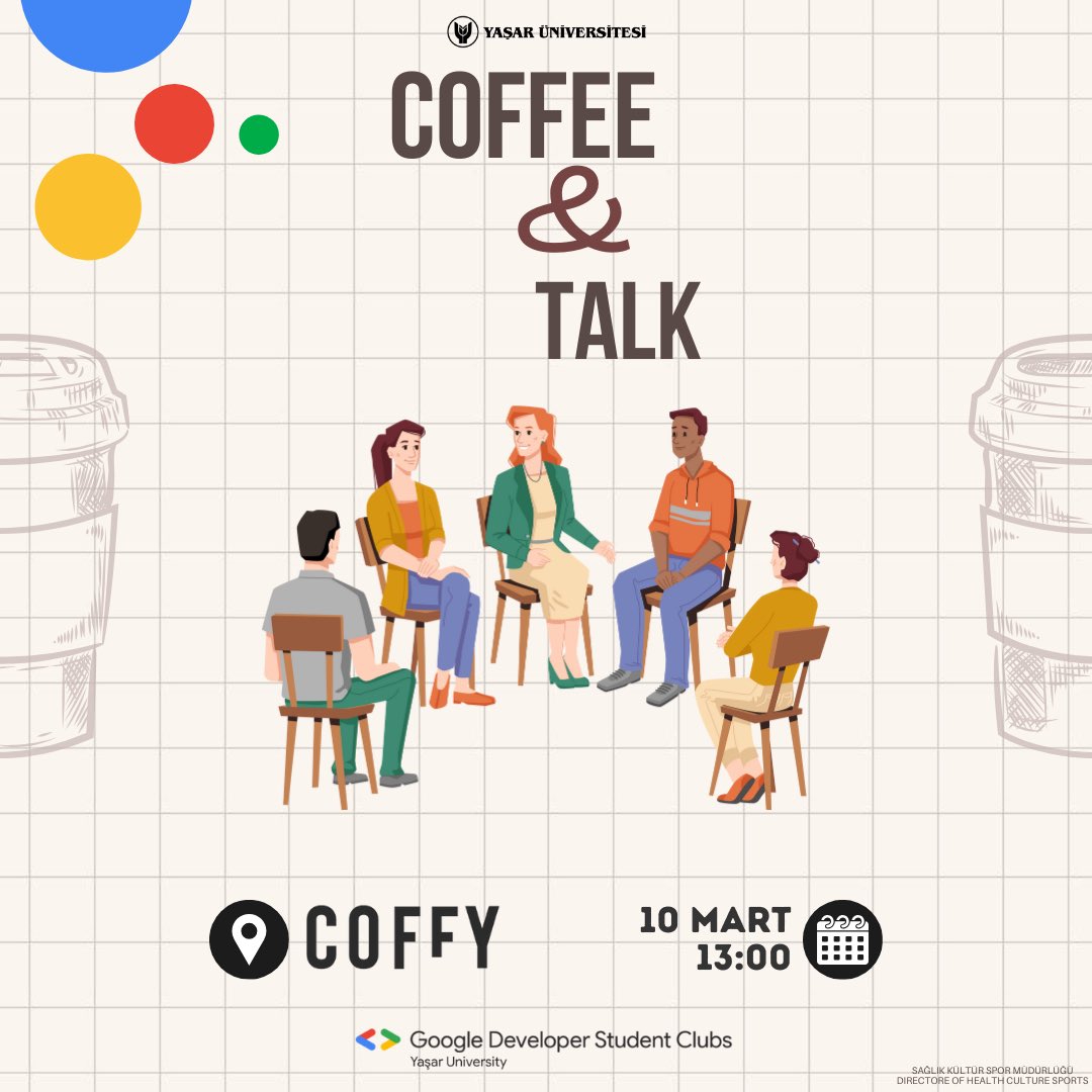 🌟 Herkese Merhaba! 🌟

📅 10 Mart Pazar günü saat 13:00'da Coffy'de (T binası yanında) gerçekleştireceğimiz "Coffee&amp;Talk" etkinliğimize davetlisiniz!

Yer: Coffy (T binası yanında)
Tarih: 10 Mart Pazar 
Saat: 13:00
Gelin, birlikte güzel bir gün geçirelim! 💫