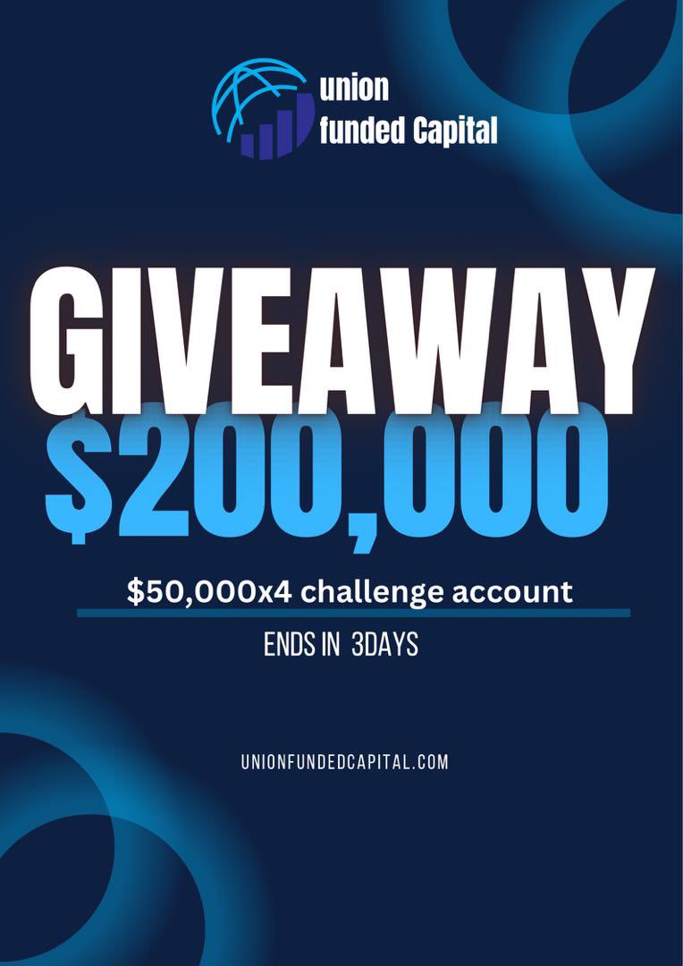 🚨GIVEAWAY TIME🚨 4 Challenge= 200,000$ 4× 50k Acc To enter: 🍀Follow with 🔔on: @BigBirdX_ | @unionfunded 🍀Also Follow: @Fxlukya | @Bumojja_Benjie | @LegitPropTrader | @benitoishim | @sherly_FX | @ArjayRayy | @Temidire_right 🍀Like • Retweet & Tag 5 ppl Winners after 72h