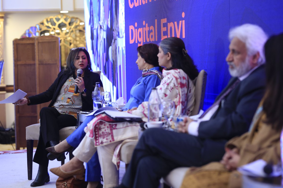 UNDP_Pakistan's tweet photo. UNDP Safe Digital Environment Programme, in collaboration with @UKinPakistan organized a special event for International Women’s Day. The event “Cultivating a Safe Digital Environment” highlighted key challenges & opportunities for women in the digital space. Senior dignitaries including former SAPM @taidrus, #BHCIslamabad’s Head of Open Societies Andrew Bowden, #UNDPinPakistan’s RR @SamuelRizk & DRR @Van_ntn addressed the participants, emphasizing the importance of digital space for opening new avenues for women.