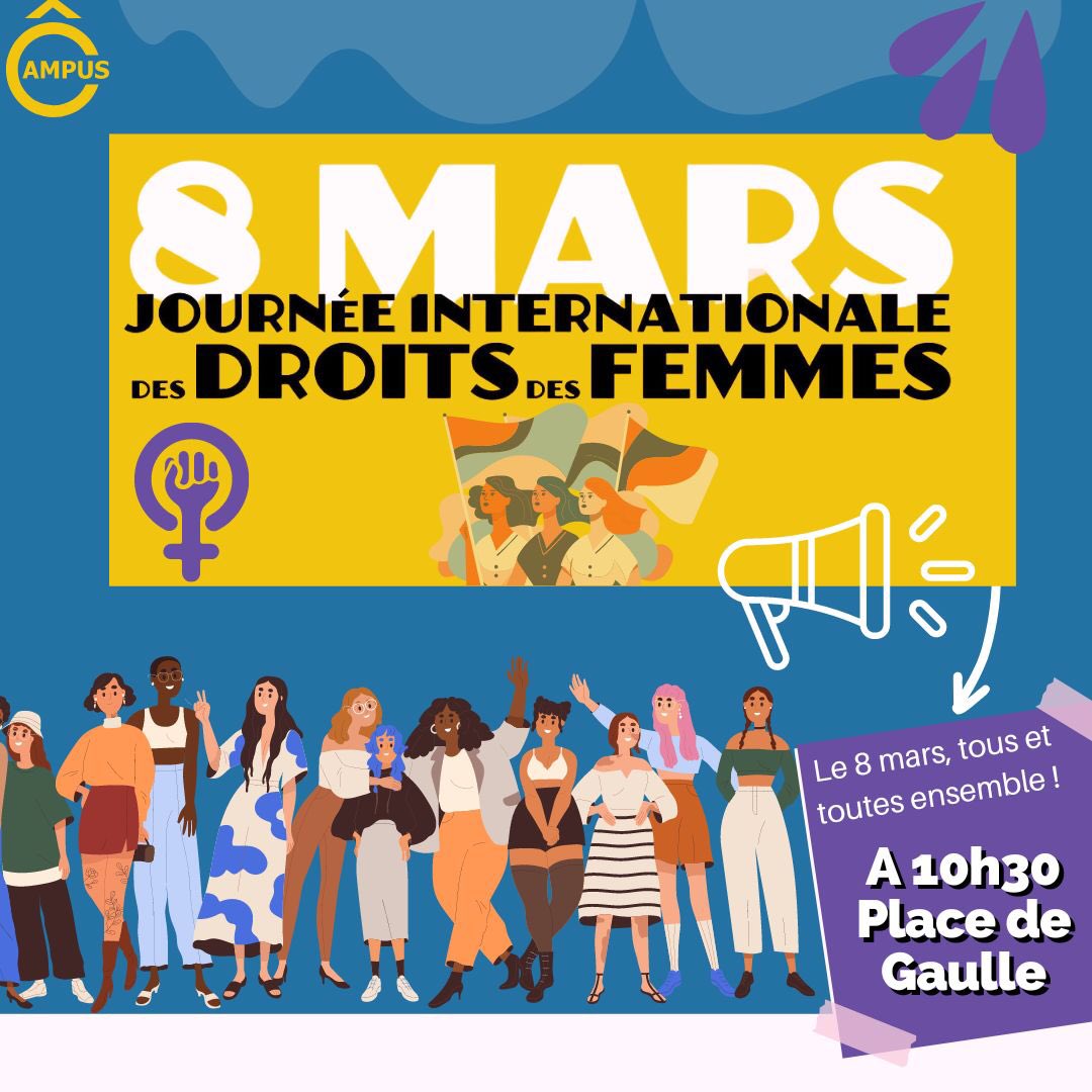 #JourneeDesDroitsDesFemmes 
À l’occasion du 8 mars, ÔCampus appelle à la mobilisation à partir de 10h30 Place De Gaulle

Unissons nos forces pour soutenir la cause des femmes du monde entier 💪 

#8mars2024 #8marsorléans #JourneeInternationaleDesDroitsDesFemmes
